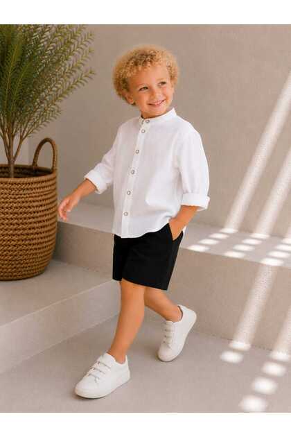 Boy's Organic Muslin Long Sleeve High Collar Bohemian Shirt