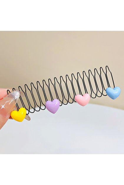 color love New Cute Colorful Heart Star Bow Pull-out Stretch Metal Hair Comb For Girls Broken Hair F