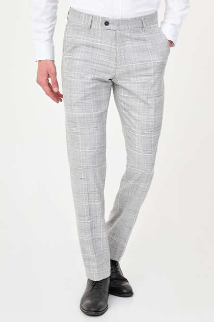 Plaid Slim Fit Classic Men's Trousers Black - 38373.26Y