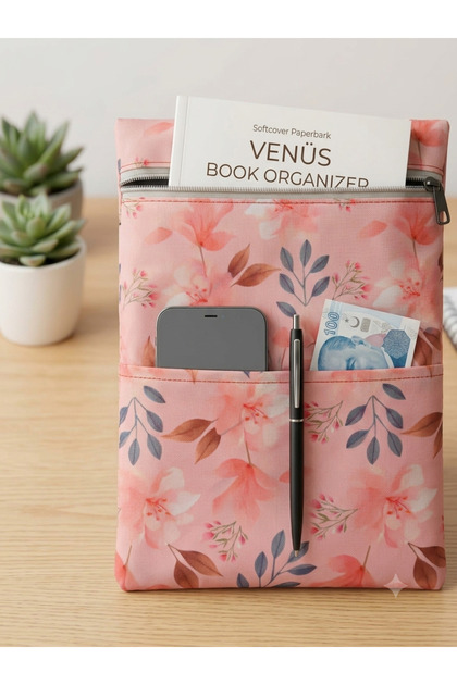 Yaprak desenli, Cepli, Kitap Çantası/Kılıfı Çok Amaçlı Çanta, Organizer - Venüs