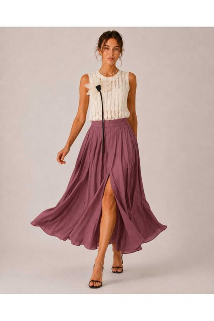Women's Premium Tencel Fabric Maxi Skirt with Pockets and Front Slit