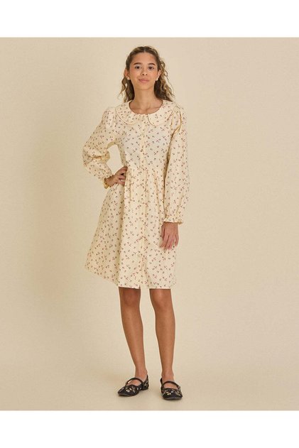 Senior Girls White Floral Dobby Peter Pan Dress