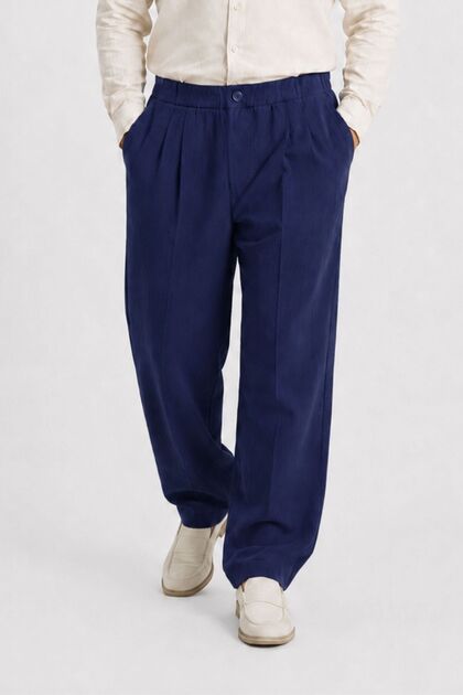 100% Cotton Summer Baggy Wide Leg Men's Navy Blue Trousers S-12Xl