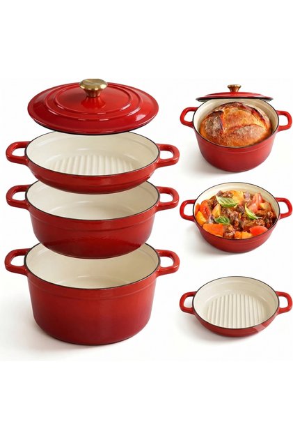 Set Complet de Vase din Fontă Emailată Premium 3+1 RED