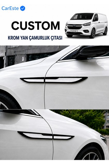 Ford Tourneo Custom Uyumlu Krom Yan Çamurluk Çıtası Parlak Siyah 4 Parça