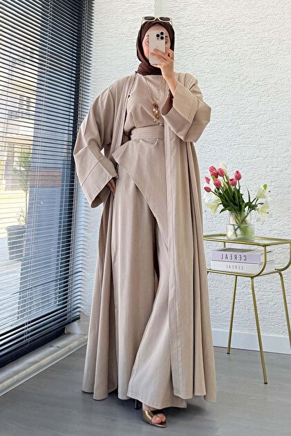メ*6様 金トレジャー　3種　3枚セット MELEK ARAZ Premium Miena Keten Üçlü Abaya Takım - Vizon - Fiyatı