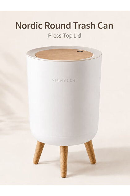 Trash Can 7L Legs Nordic Style Trash Can Push Top Trash Can with Lid Kitchen/Bathroom Trash
