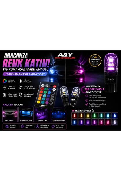 T10 Rgb Kumandalı Çakarlı Park Ampülleri