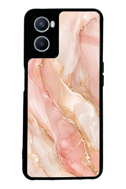 Oppo A96 Glossy Phone Case with Blush Gold Marble Design