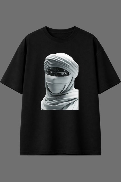 White Muslim Design T-Shirt with Front Print and Black Oversize T-Shirt