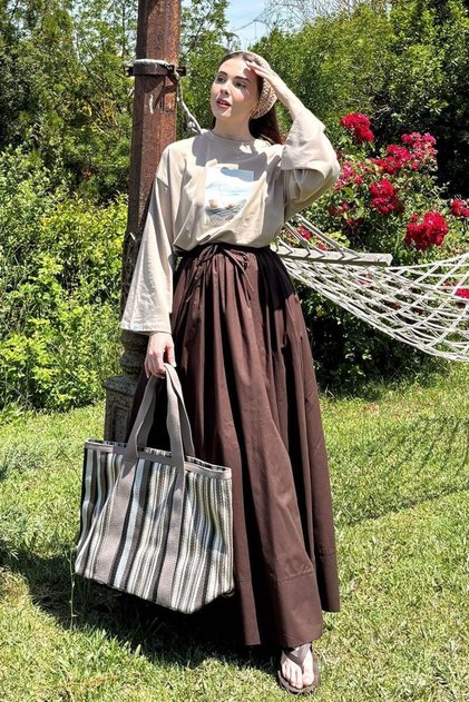 Bitter Brown Koton Double Skirt