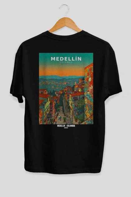 Medellin Colombia Black Oversize Country City Back Printed Unisex T-Shirt 100% Cotton Premium