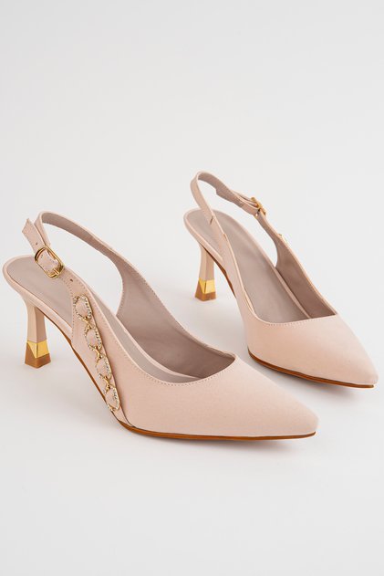 Ba04607 Women's Beige Side Chain cm Heeled Shoes