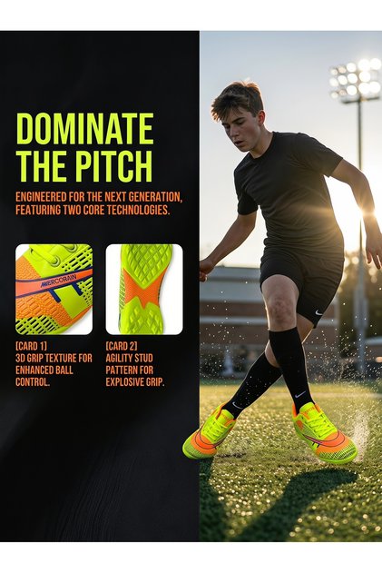 Italian Famous Designers' Soccer Boots for Youth - Comfortable Geometric Design with Size Recommendation Larger Than Usual Green