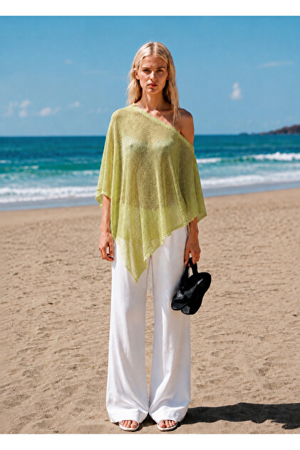 トップス tope shrink poncho Loov Women's Transparent Knitwear Asymmetrical Cape Poncho - Trendyol