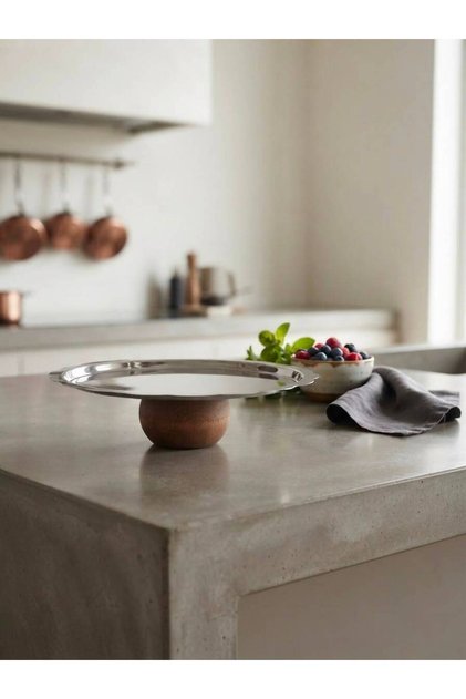 Steel Metal Serving Presentation Plate with Wooden Legs - 26X19