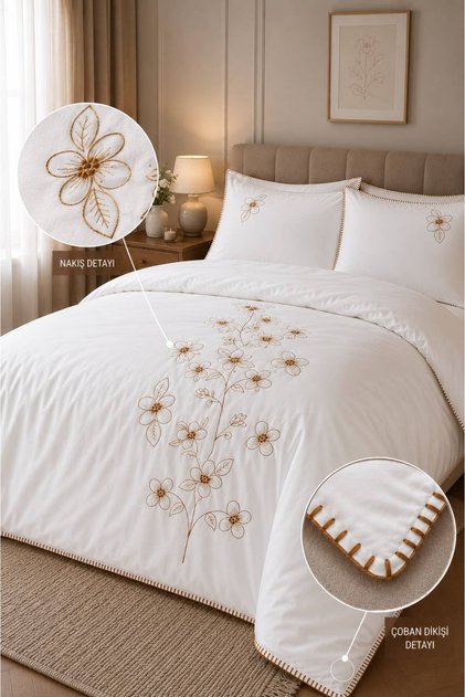100% Cotton Embroidered Double Duvet Cover Set
