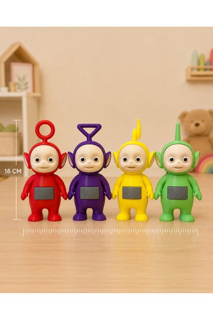 Teletubbies 4'lü Oyuncak Figür Seti - 16 cm Dekoratif 3D Baskı Karakterler (Tinky Winky, Dipsy, Laa-Laa, Po)
