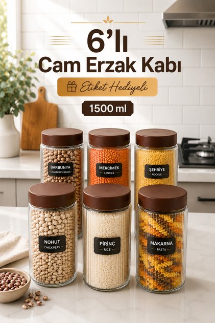 Set of 6 Large Glass Food Storage Containers – 1500 ml Airtight Glass Jars, with Label Gift