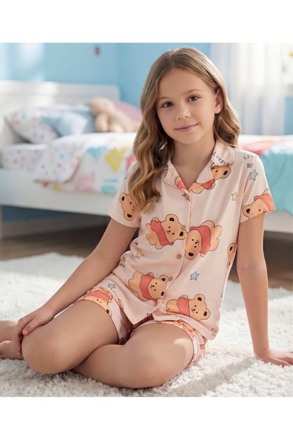 Girl's Cotton Patterned Button-Front Shorts Set