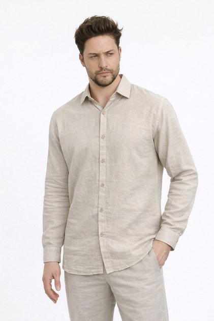 Men's Shirt - Linen Long Sleeve Shirt with Cuffs - 4760