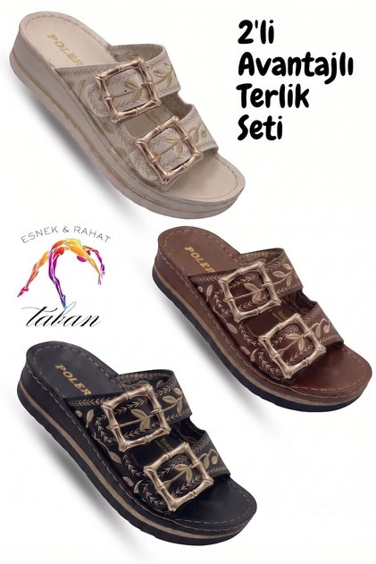 Women's 2-Pack Embroidered Stylish Buckle Women's Slippers Soft Comfortable Sole Slippers