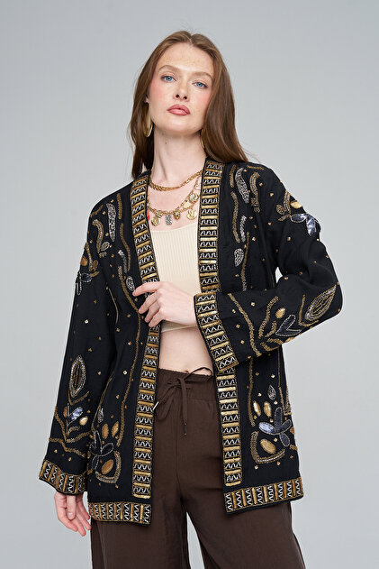 Orfeo Negro Kadın İşlemeli Ve Pul Detaylı Kimono - Fiyatı, Yorumları