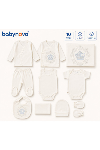 Babynova Luxury 11 Piece Crown Patterned Newborn Gift Set – Ecru
