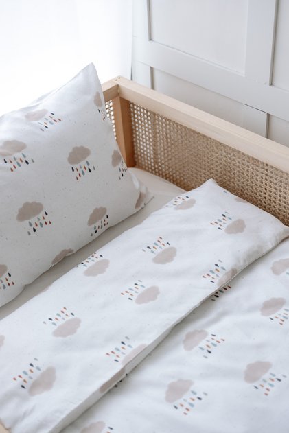 Rain Cloudy Sheets Montessori Bedding Set (100X200 - 35X45 - 90X190) - Rain Clouds