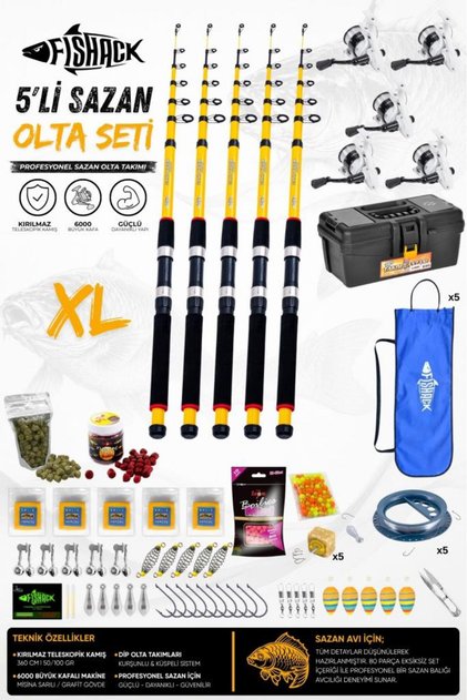 Fishack Full Set Profesyonel 4'lü Sazan Olta Seti - XL - Kırılmaz