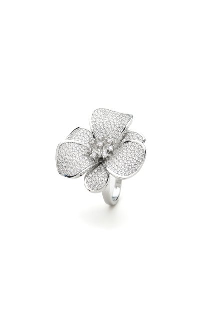 Inel Reglabil Argintiu Crystal Flower
