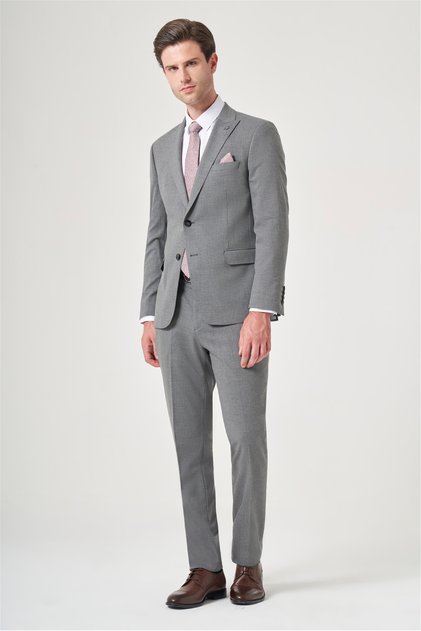 Gray Swallow Collar 6 Drop Slim Fit Full Lining Flexible Suit 1001260148