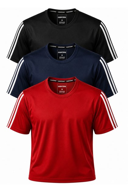 3-Piece Sleeve Stripe Quick Dry Breathable Fabric Sports T-Shirt
