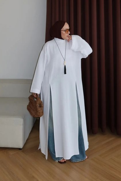 Modal Fabric Long Slit Tunic |   Abaya Hijab Women's Blouse