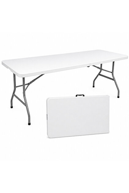 Masă pliabilă dreptunghiulară, polietilenă, sisteme de siguranță speciale, cadru din oțel, mâner de transport, suportă 100 kg, 180 x 72 x 70 cm