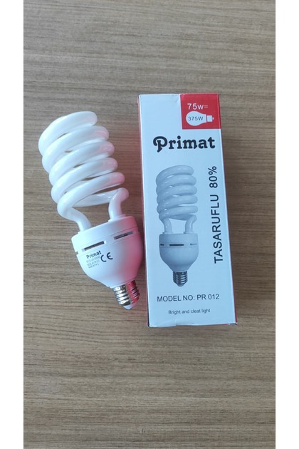 PR-012 75W (375W Eşdeğer) %80 Enerji Tasarruflu Yüksek Parlaklık Spiral Ampul - E27 Duy Beyaz