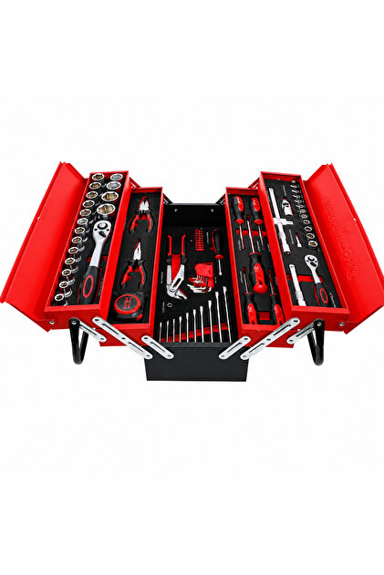 Trusă de scule cu 85 de piese, cutie metalică cu 5 compartimente, set complet pentru reparații