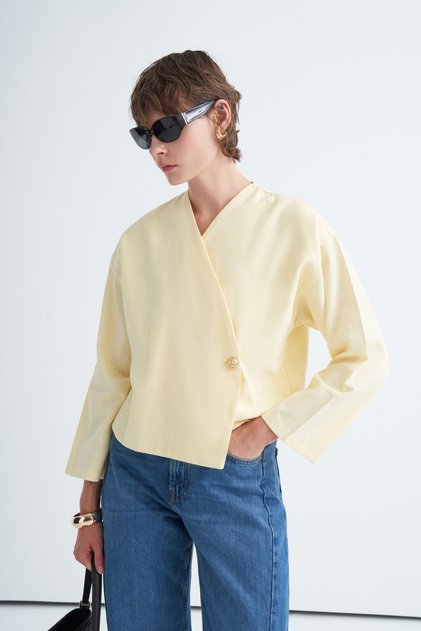 Women's Organic Cotton Short Single Button Jacket Butter