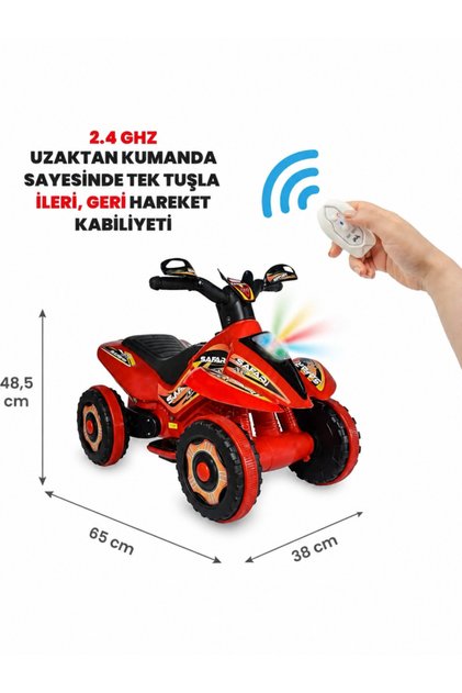 Uzaktan Kumandalı Akülü Atv Safari 6 Volt 35 kg Taşıma Kapasitesi Kırmızı
