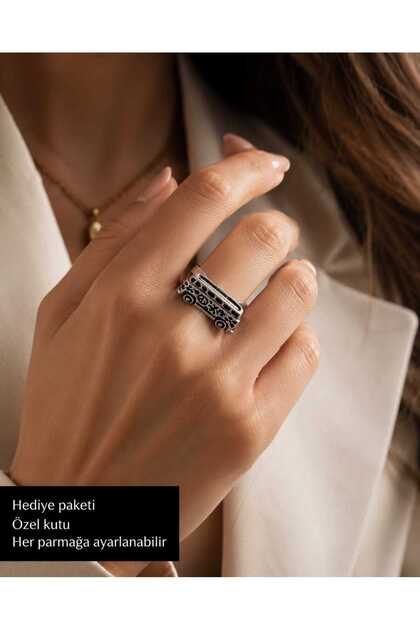 Vintage Hippie Minibus Design Adjustable Women's Ring – Retro Caravan and Peace Symbol Detail
