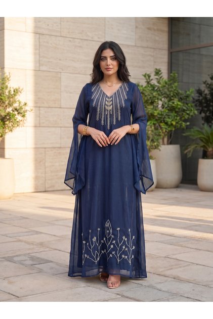 Women's Luxury Embellished Kaftan Maxi Dress with Beaded Embroidery