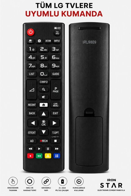 kumandası / TV kumandası / televizyon kumandası / TV uyumlu kumanda / akıllı TV kumandası / Smart TV kumandası / LED TV kumandası / universal kumanda / IRL9809