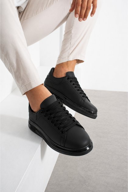ALBANDER Erkek Siyah Bağcıklı Kalın Taban Minimal Basic Sneaker Spor Ayakkabı
