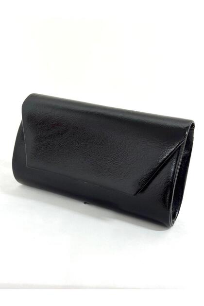 Women's Wrinkled Faux Leather Black Evening Dress Clutch with Chain Strap Handheld Wedding Engagement Evening Bag