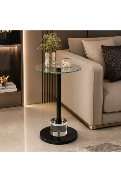 Single Service Table, Round Glass Top, Metal Column and Acrylic Touch