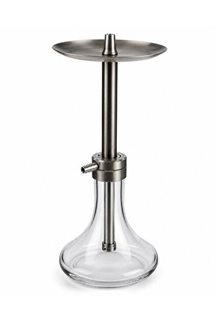 VANTA X1 Premium Nargile Takımı 45 cm Paslanmaz Çelik Gövde Şeffaf Cam Hazne Toprak Lüle Gri Burgulu Marpuç
