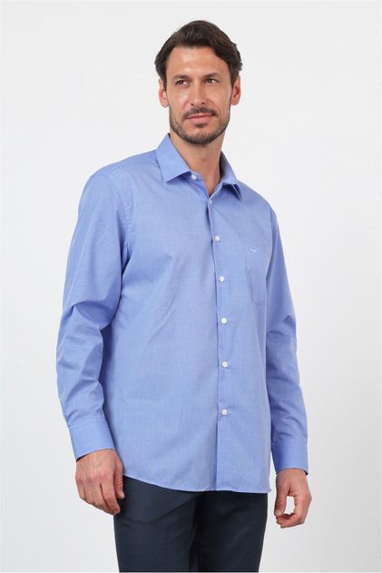 Blue Classic Collar Long Sleeve Pocketed Comfort Fit Basic Cotton Pack Shirt 1004255002