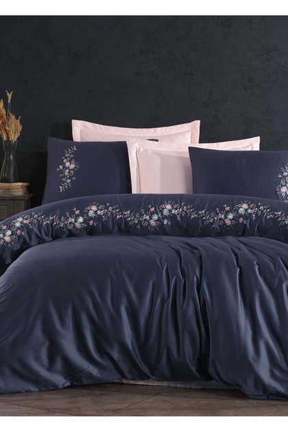 Piraye Embroidered Duvet Cover Set - Navy Blue