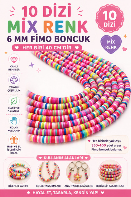 10 Strings Colored Polymer Clay Fimo Beads 6 Mm 40 Cm