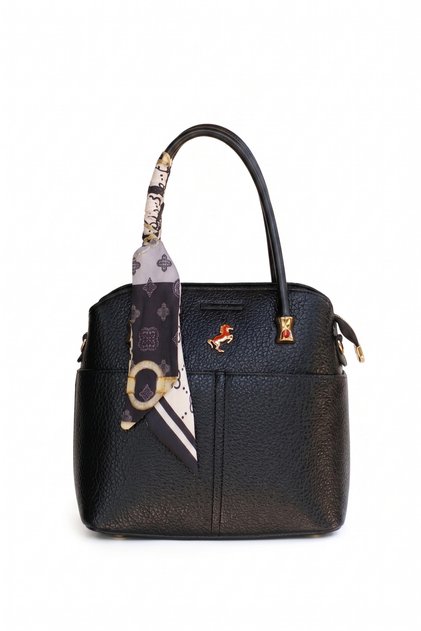 Black 5-Compartment Women's Scarf Bag with Accessories and Hand and Shoulder Straps